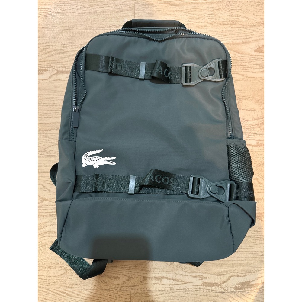 NWT Lacoste Backpack Green Compression Strap School Bag NH4313NZ & dustbag - Picture 2 of 7
